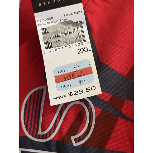 P. Diddy Sean John Red 100% Cotton 2XL Mens V Neck Logo Tshirt EST 1998 NWT - Picture 15 of 15